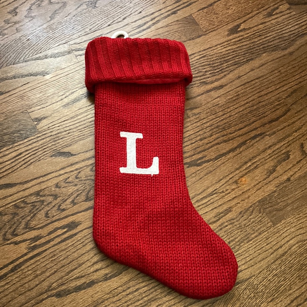 Letter ‘L’ Christmas Holiday Stocking in Red